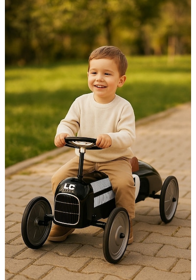 Metal Gövdeli Siyah Vintage Klasik Araba Çocuk Sürüş Oyuncağı Pedalsız Minik Araba Çok Renkli