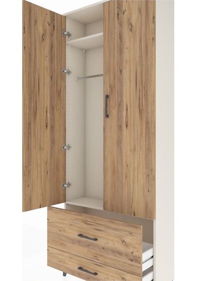 Arges Dolap 2 Raflı 2 Çekmeceli Tek Askılı 88x30x221 Aytaşı-çam Aytaşı