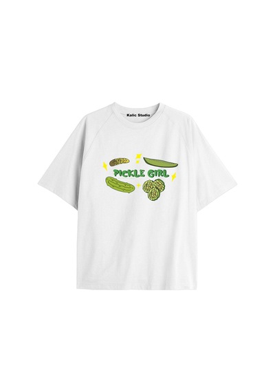 Kalic Studio Y2k Vintage Pickles Baskılı Beyaz T-shirt Kod 204 Beyaz-204