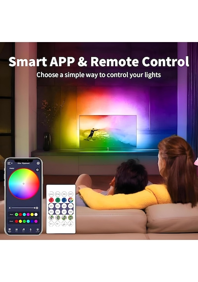 Televizyon Ve Bilgisayar Arkası Sese Duyarlı Animasyonlu Rgb Kumandalı 5 Metre Neon Şerit Hortum Led Usb Ve App Uyumlu