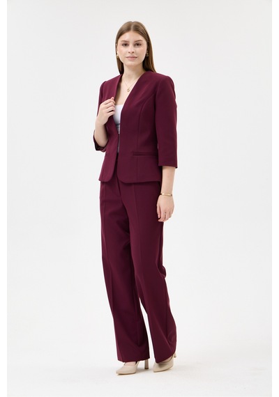 Velnara Moda Mürdüm Zamansız Klasik Kadın Takım Elbise-v Yaka Ceket & Boru Paça Pantolon Koyu Mürdüm - 927039466 Koyu Mürdüm