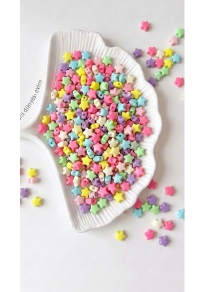 Pastel Tonlarda Karışık Renkli 25 Gram Yıldız Desenli Boncuk Takı Boncuğu