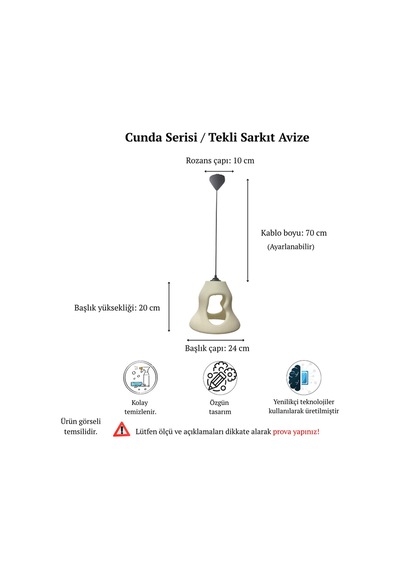 Cunda Serisi Modern Beton Görünümlü Tekli Sarkıt Avize - Beyaz - Mutfak, Salon, Çocuk Odası, Hol Aydınlatması Beyaz