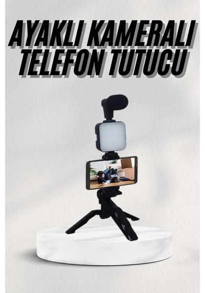Telefon Tutucu Led Işıklı Kumandalı Mikrofon Telefon Vlog Video Kayıt Belirtilmemiş