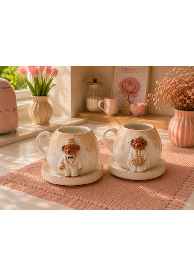 Soft Teddy Series El Yapımı Seramik Fincan Seti Açık Kahverengi