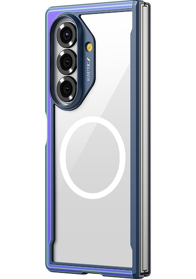 Galaxy Z Fold 7 Uyumlu Kılıf M-safe Şarj Özellikli Airbagli Raptic Shield Serisi Şeffaf Kapak Mavi Mavi