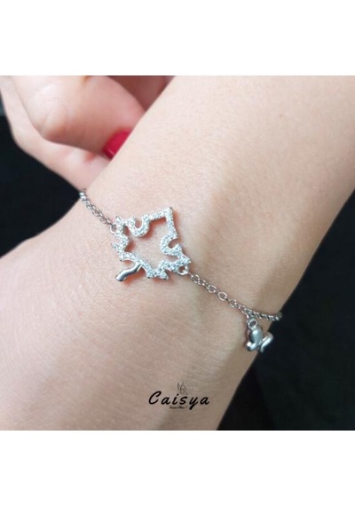 Çınar Yaprağı Zirkon Taşlı Gümüş Bileklik Silver