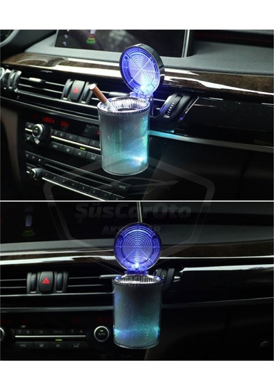 Üniversal 7 Renkli Rgb Led Işıklı Lüx Oto Küllük Kapaklı Spor Araç İçi Küllük Araba Küllüğü