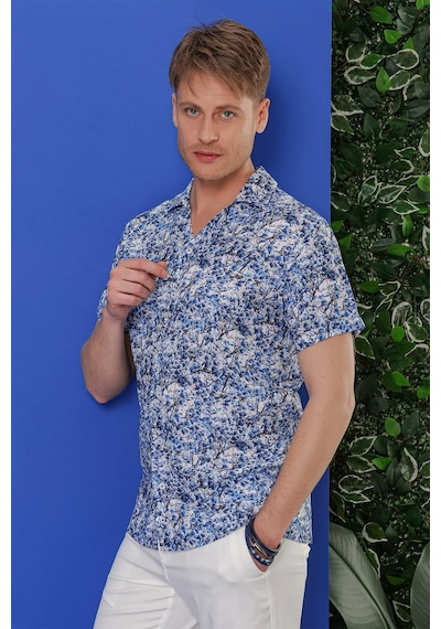 Efor G 1538 Slim Fit Lacivert-beyaz Klasik Gömlek Lacivert