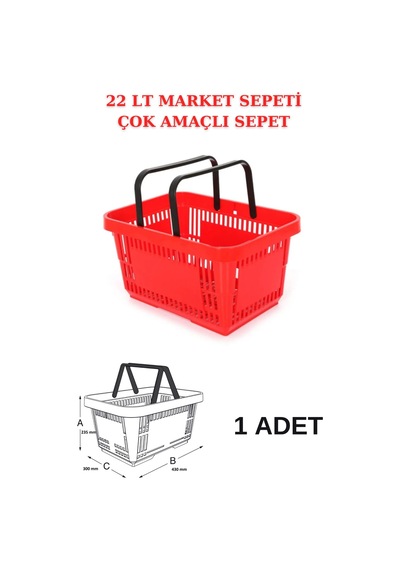 22 Litre Market Sepeti, Alışveriş Sepeti, Saplı Market Sepeti