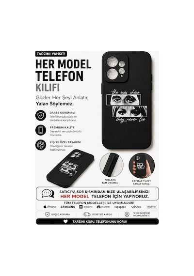 Redmi Note 13 Uyumlu Gözler Asla Yalan Söylemez Baskılı Siyah Silikon Telefon Kılıfı Siyah