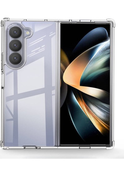 Samsung Galaxy Uyumlu Z Fold 6 Kılıf Köşe Korumalı Şeffaf Sert Premium Silikon Kapak Ryc/nitro Şeffaf
