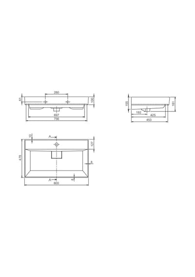 Turkuaz Seramik Cerastyle Sharp Etajer Uyumlu Banyo Lavabo 80 x 48 CM