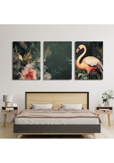 Gaagart 3'lü Kanvas Tablo Seti Yüksek Kaliteli Flamingo Ve Çiçekler 70 X 100 Gartnm1737 -