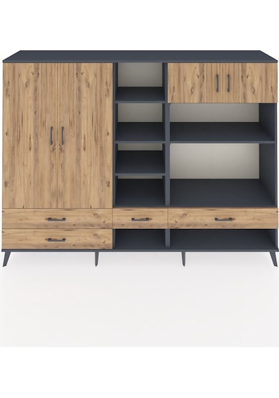 Hyperion Dolap 12 Raflı 4 Çekmeceli 4 Kapaklı 220x44x163 Antrasit Antrasit-çam