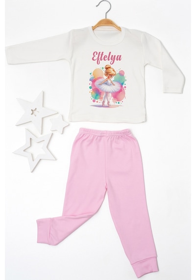 Pia Baby İsme Özel Kız Çocuk Pijama Takımı %100 Pamuk Penye İsim Baskılı Kişiye Özel Çocuk Pijaması 10464p14pi Krem