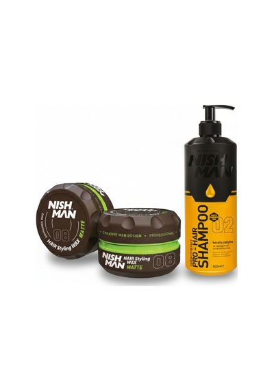 08 Saç Şekillendirici Ultra Sert Parlak Wax 150 Ml X 3 Adet/ + 400ml Tuzsuz Şampuan Hediye