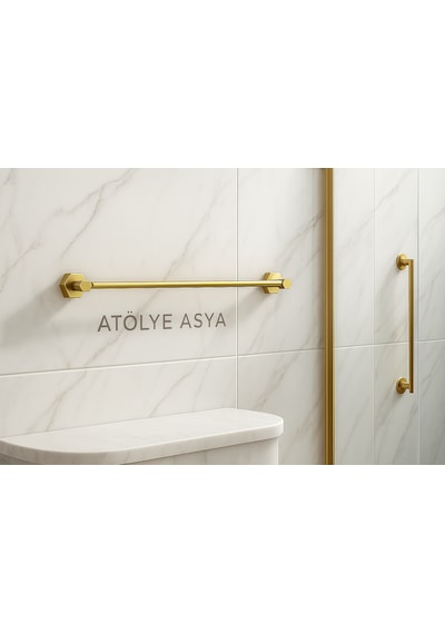 Atölye Asya %100 Pirinç Kendinden Yapışkanlı Tekli Havlu Askısı / Vidalama Gerekmeyen Gold - Altın