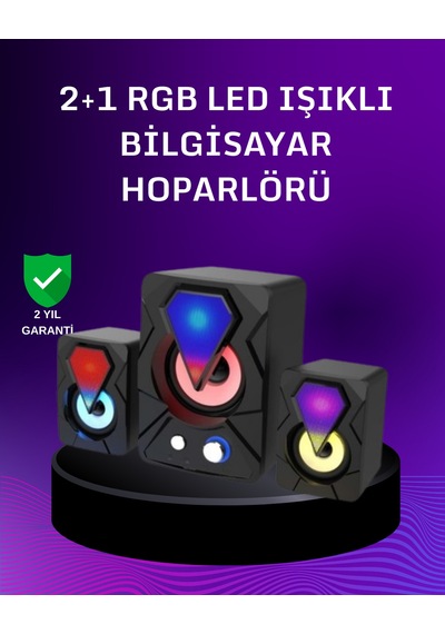 Usb Bağlantılı Rgb 2.1 Hoparlör Seti Derin Bas Ve Renkli Işık