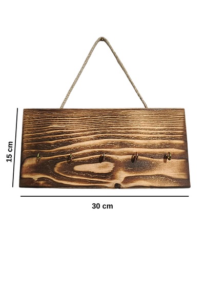 Ahşap Duvar Askılığı Halatlı Rustik Dekoratif Anahtar Askılığı 5 Kancalı / 3 Renk Brothers Craft Eskitme