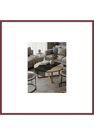 Storeşahin Salon Takımı Angles Çeyizlik Siyah Runner Set 5 Parça İşlemeli Ranır Masa Sehpa Konsol Örtüsü Shn0720