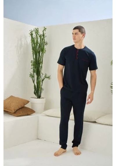 Kocabey 2090 Erkek Midi Yaka Pijama Takım Lacivert