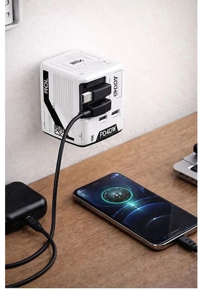 Gan+ Pd 40w Hızlı Şarj Adaptörü Çoklu Çıkış Usb-c Lightning Kablolu Hızlı Şarj Cihazı Ev Ofis Uyumlu Siyah Diğer