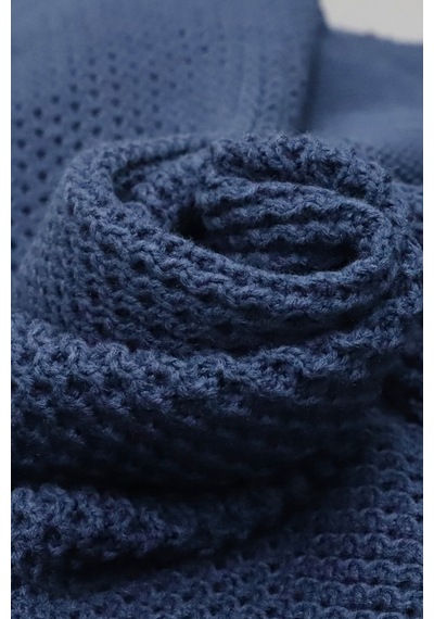 Liva Yumuşak Örgü Battaniye Düz Çift Kişilik 200x220 Cm İndigo Akrilik Yatak Örtüsü Dekoratif Şal Indigo