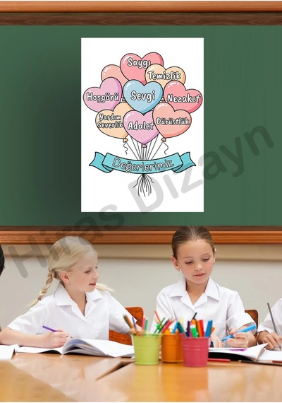 Değerlerimiz Afişi Okul Öncesi Ve İlkokul Eğitici Sınıf Kuralları Poster A3 Boyut 30x42 Cm