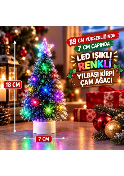 3 Adet Mini Renkli Led Işıklı Yılbaşı Çam Ağacı Işıklı Noel Ağacı Işıklı Kirpi Yılbaşı Ağacı 18 Cm 18.5 CM