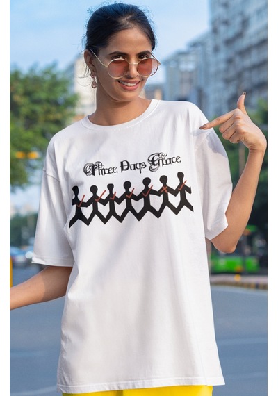Three Days Grace Rock Metal Müzik Grubu Baskılı Unisex Oversize T Beyaz