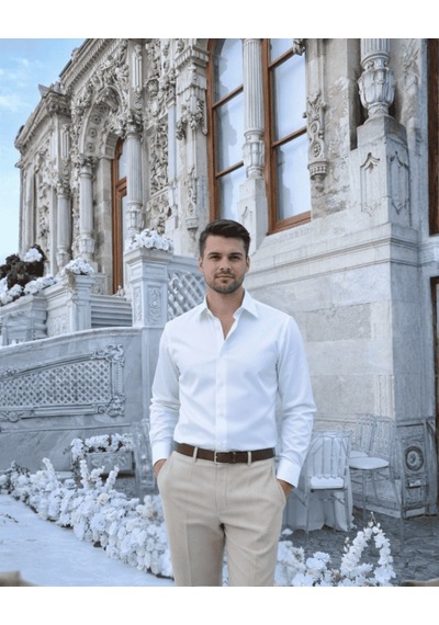 Bys Beystil Slim Fit Beyaz Saten Gömlek