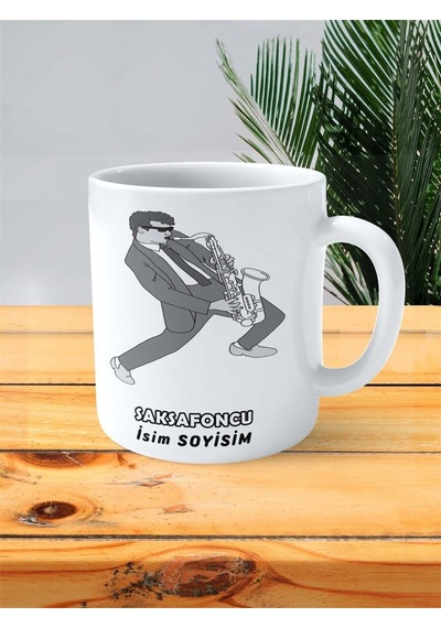Saksafoncu Meslek Baskılı Kupa Bardak Çift Taraflı Baskı Kişiye Özel Model 7 Çok Renkli