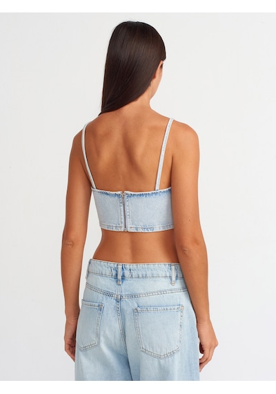 Dilvin Kısa Denim Büstiyer Mavi