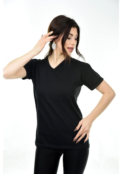 V Yaka Basic Kadın Tişört T-Shirt