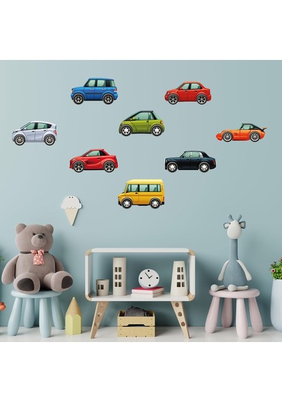 Minik Arabalar Çocuk Odası Dekoratif Duvar Sticker Yapışkanlı Folyo Genel