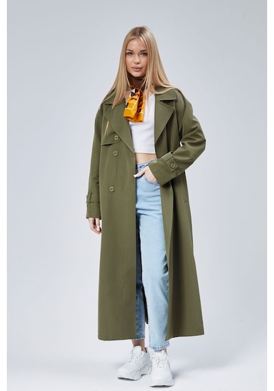 Oversize Rüzgarlık Detaylı Trençkot Haki