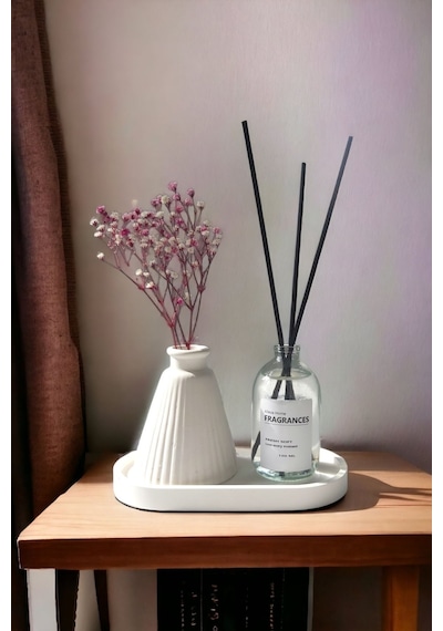 Dekoratif Konik Pampas Kuru Çiçek Vazosu Standlı Fresh Soft Oda Kokulu Set