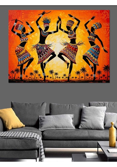 Gün Batımında Dans Eden Afrikalılar Dekoratif Kanvas - Mdf Ahşap Tablo