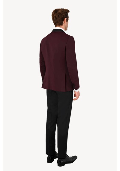 Ysf Erkek Bordo Slim Fit Yelekli Çıkma Şal Yaka Damatlık