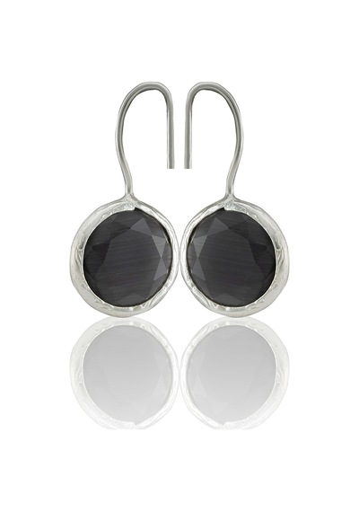 Kadir Jewellery Gümüş Kaplama Kadın Taşlı Küpe -el İşçiliği Ve Hipoalerjenik Küpe Siyah