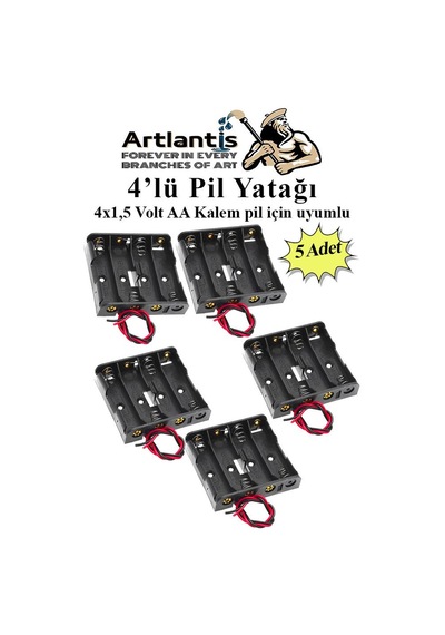 AA Kalem Pil ile Uyumlu 4'lü Pil Yatağı 4 x 1.5 Volt 5 Adet