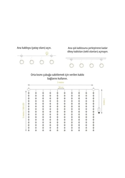 Magicool Lw-7 300 Ledli 10 Sarkıt Perde Led Işık, 8 Modlu Uzaktan Kumandalı, 3x3 Metre Peri Telli Led Çok Renkli