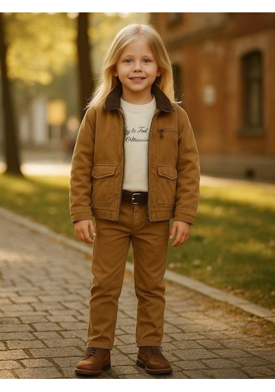 Zekids Erkek Çocuk Yumuşak Dokulu Kemerli Kanvas Pantolon-16326 Camel