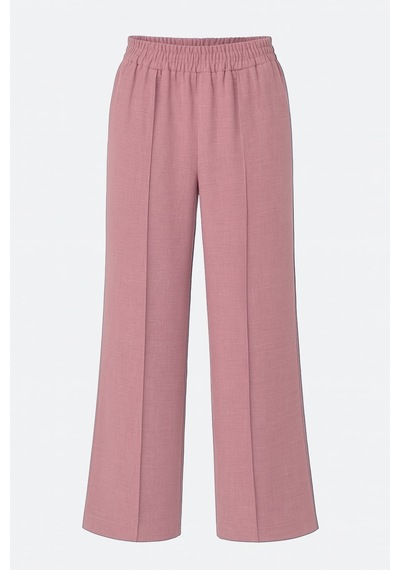 Mizalle Keten Dokulu Beli Lastikli Pudra Pembe Bol Kesim Pantolon Pudra