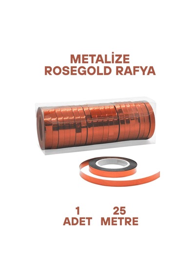 Metalize Parlak Rafya 25 Metre Rose Balon Bağlama İpi