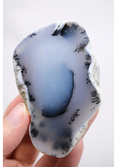 Gök Mavi Dendritik Opal Dilimi - Saydam Mavi Çekirdek İle Ağaç Şeklinde Siyah Dendritler, 142g