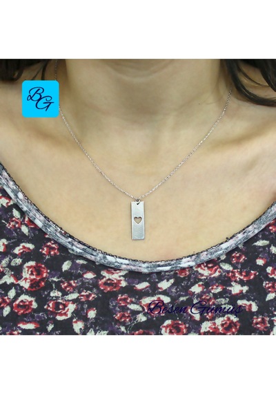 Kalp Figürlü Dikdörtgen Plaka Kolye Rose - Gold -  Gümüş