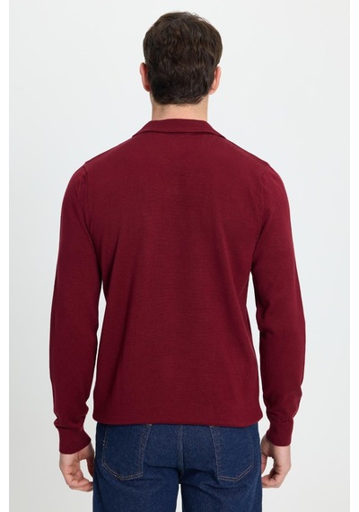 Tudors Erkek Standart Fit Normal Kesim Polo V Yaka Bordo Triko Kazak-35697 Bordo