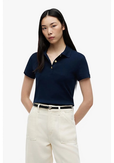 Tommy Hilfiger Gold Button Slım Ss Polo Kadın Mavi T-shirt - Ww0ww49252